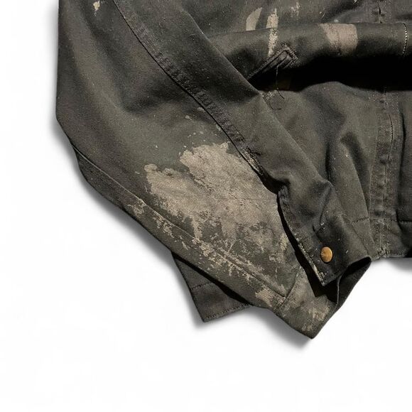 Distressed Carhartt Collared Full Zip Black Jacket Old Painters Stain Patch Sz L - Picture 3 of 6